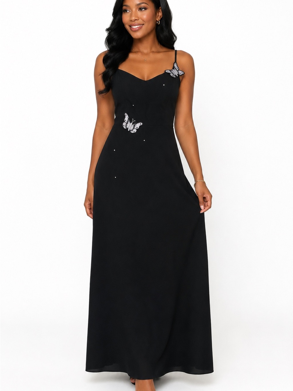 Allen B. By Allen Schwartz Black Butterfly-Accent Spaghetti Strap Maxi Dress
